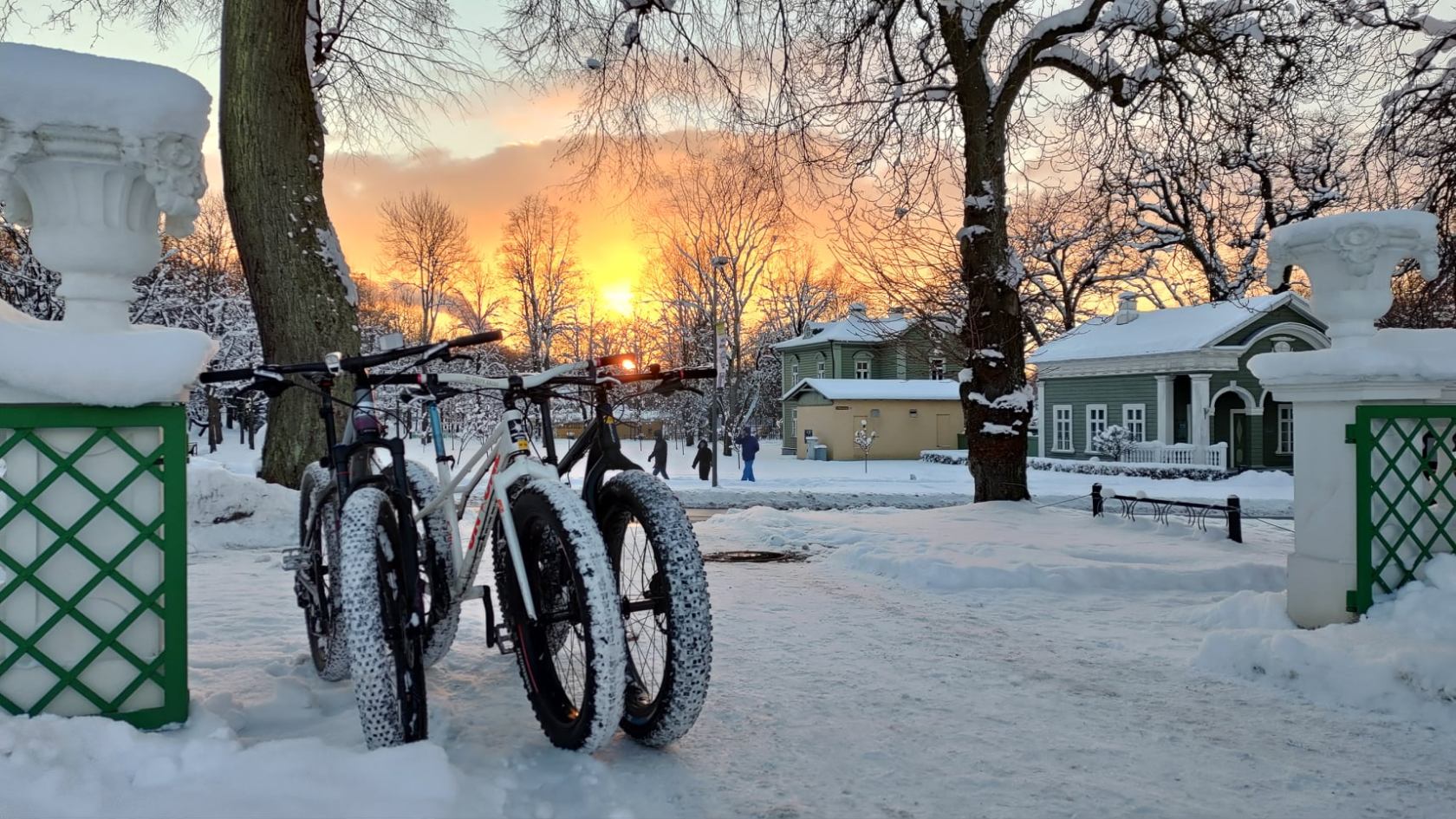 bikes parked on a snowy area in Tallinn