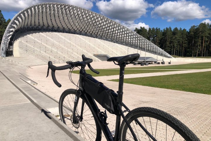 A bicycle parked on the side of the road in Tallinn