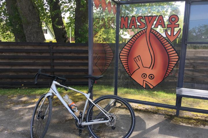 a bicycle parked on the side of the road in Tallinn