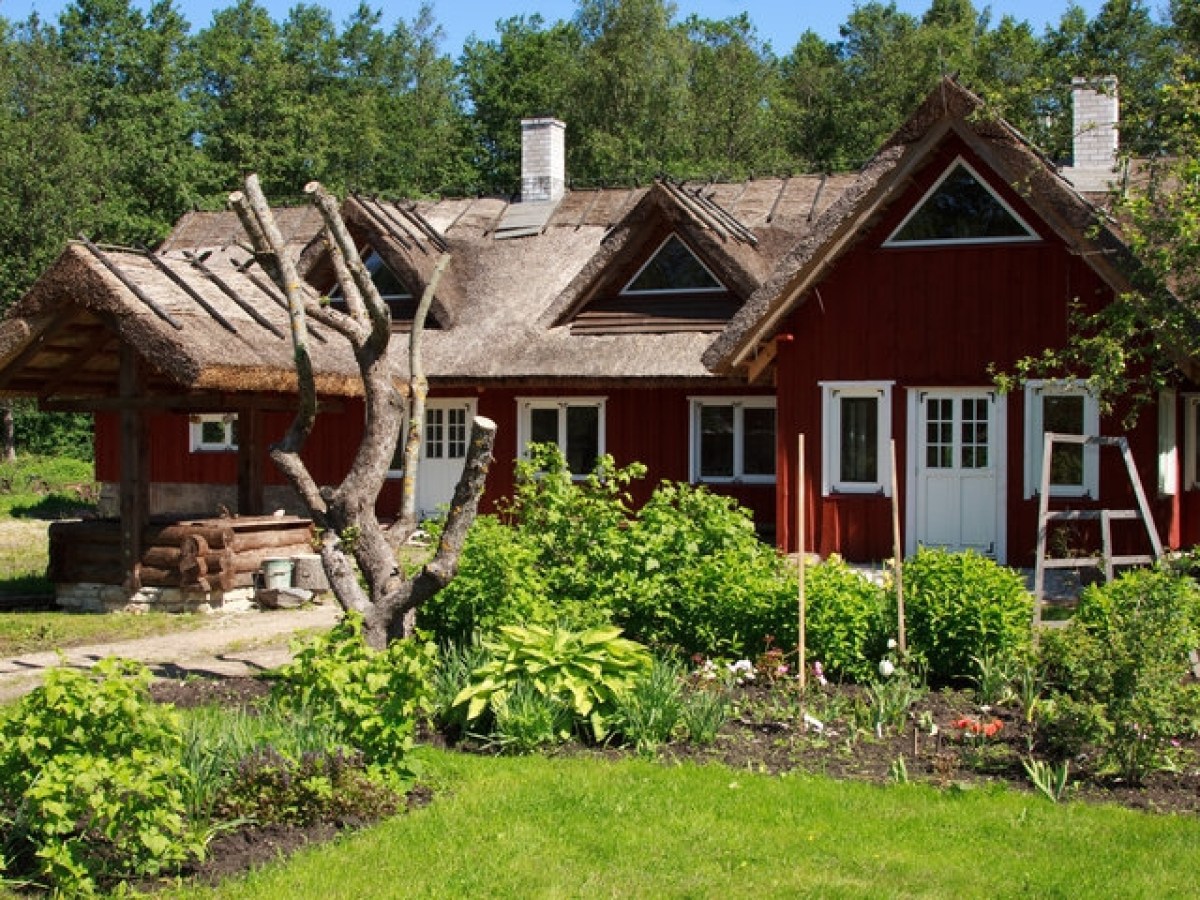a house with bushes in front of a building