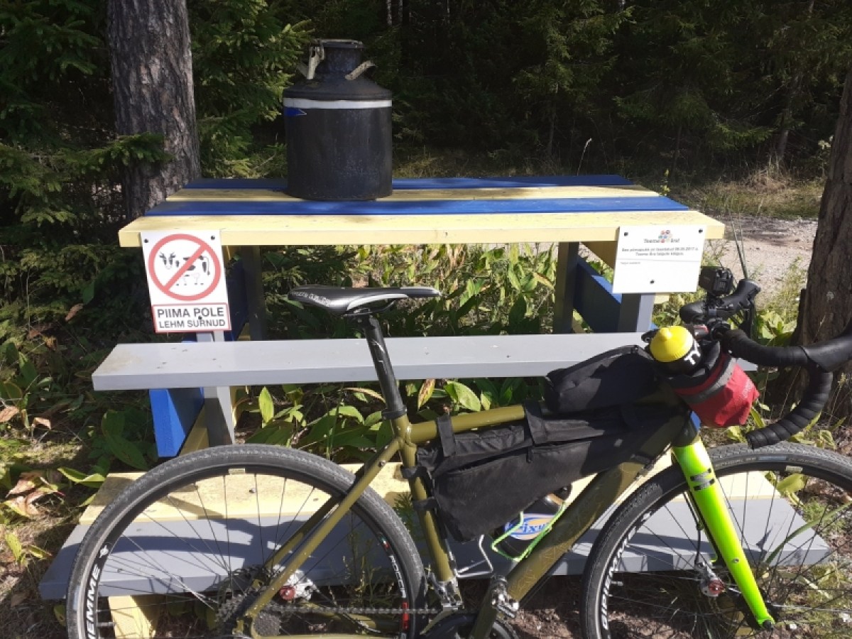 a bicycle parked at a park
