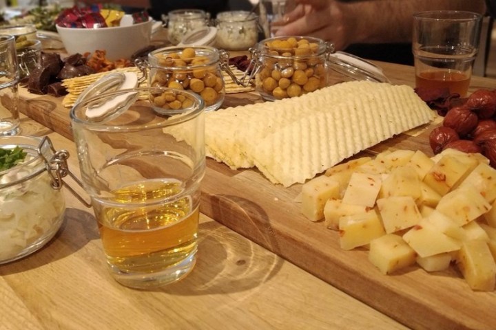 a table full of food sitting on a cutting board